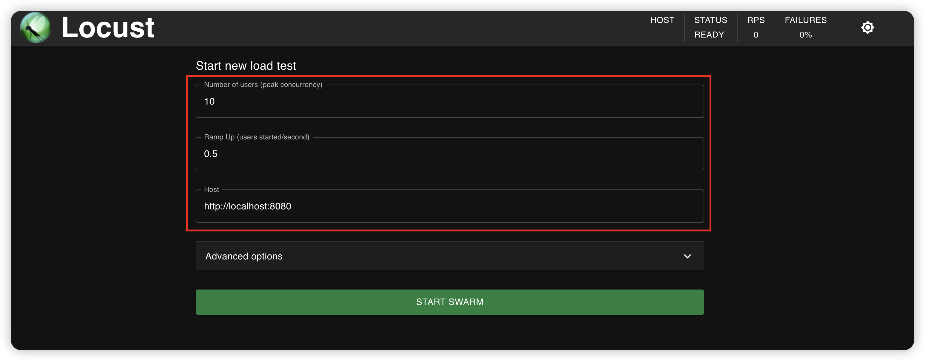Locust start form